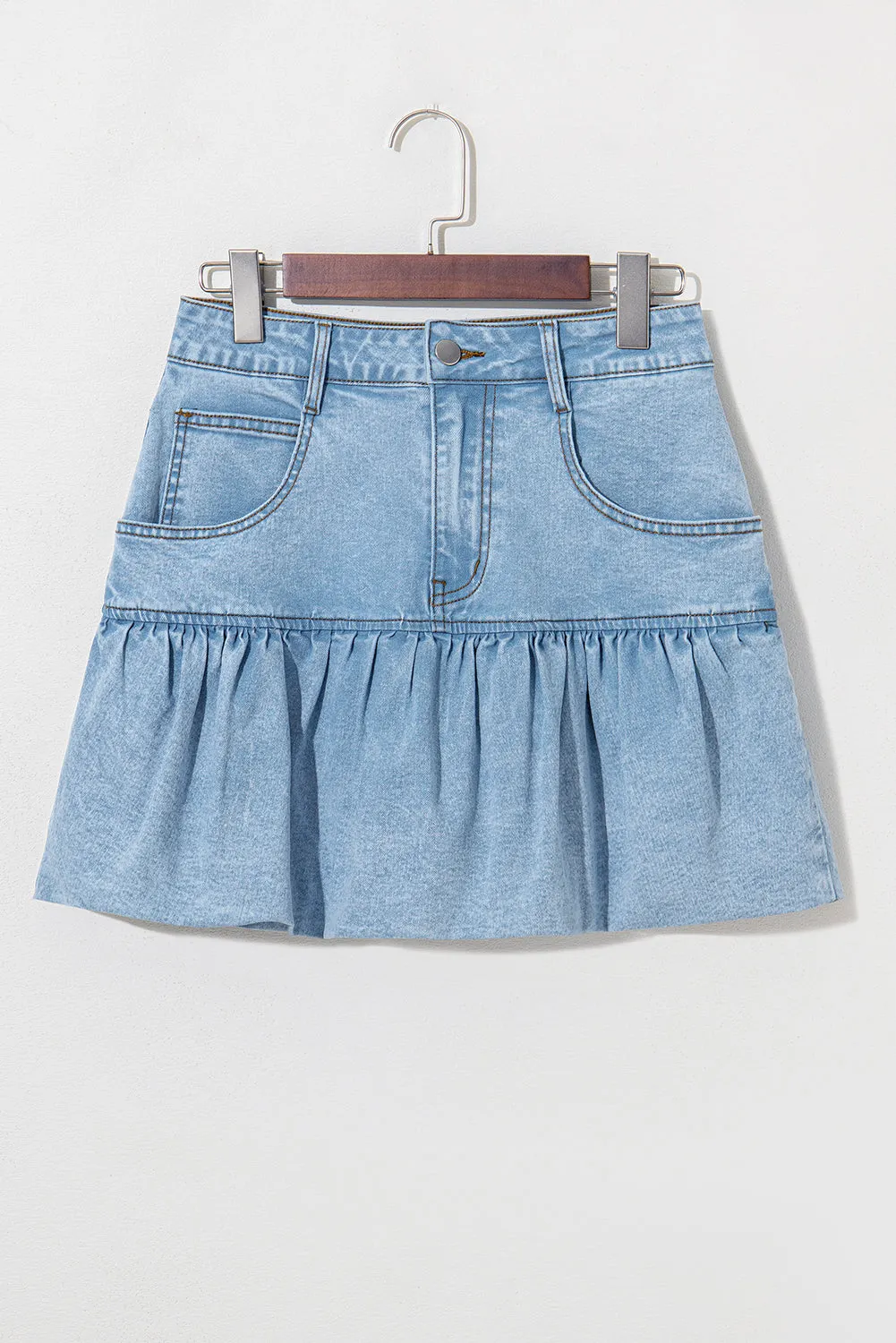Pleated Denim Mini Skirt