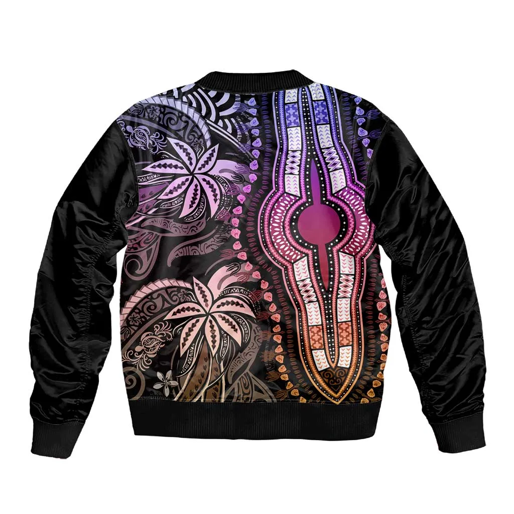 Polynesia Mixed African Dashiki Sleeve Zip Bomber Jacket Afro-pacific Culture - Pastel LT9