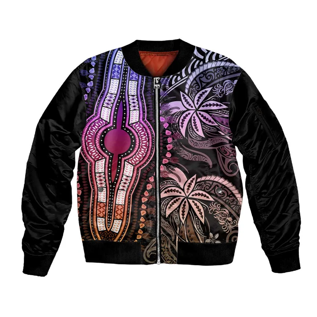 Polynesia Mixed African Dashiki Sleeve Zip Bomber Jacket Afro-pacific Culture - Pastel LT9