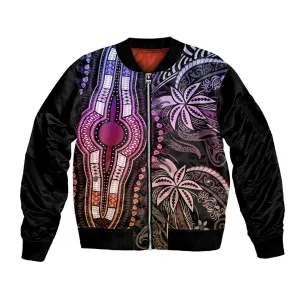 Polynesia Mixed African Dashiki Sleeve Zip Bomber Jacket Afro-pacific Culture - Pastel LT9