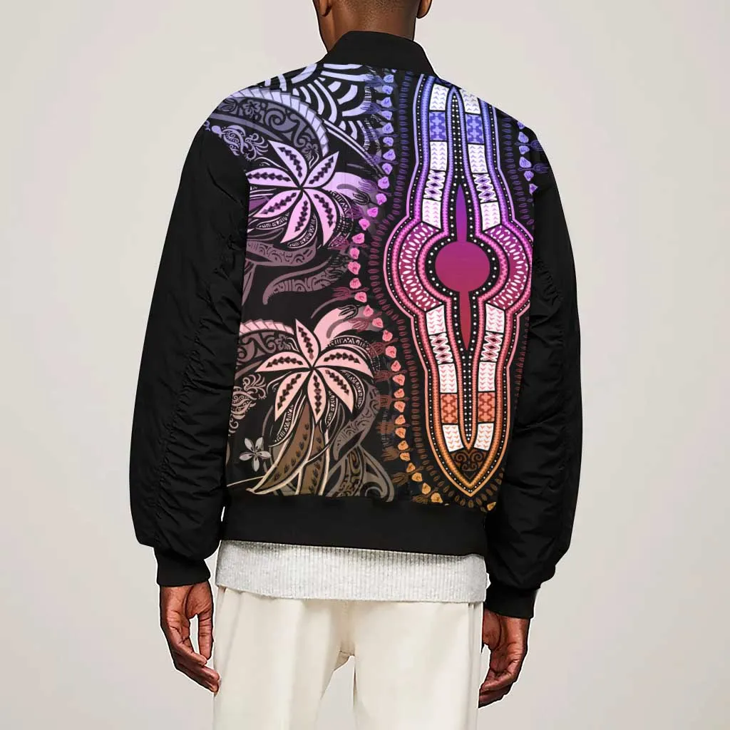 Polynesia Mixed African Dashiki Sleeve Zip Bomber Jacket Afro-pacific Culture - Pastel LT9