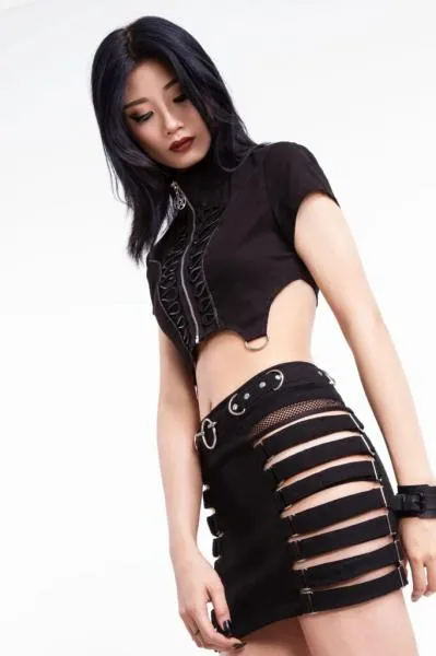 Punk Rave Glory Cut-Out Skirt - Black -