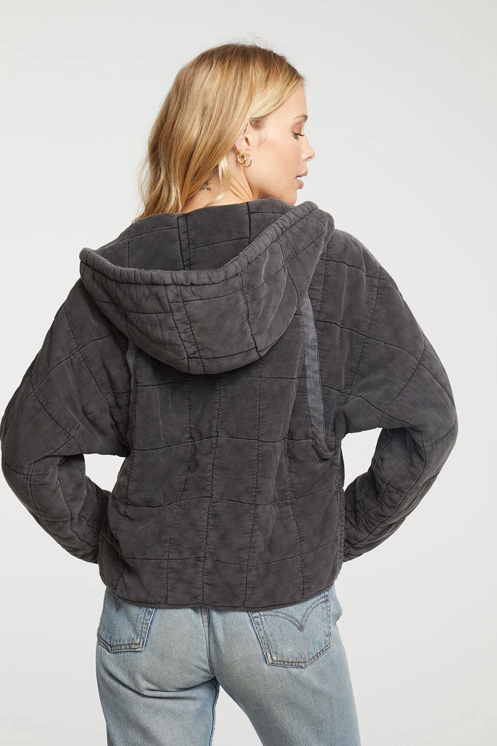 Quilted Heirloom Wovens Long Sleeve Batwing Hooded Zip Up Jacket