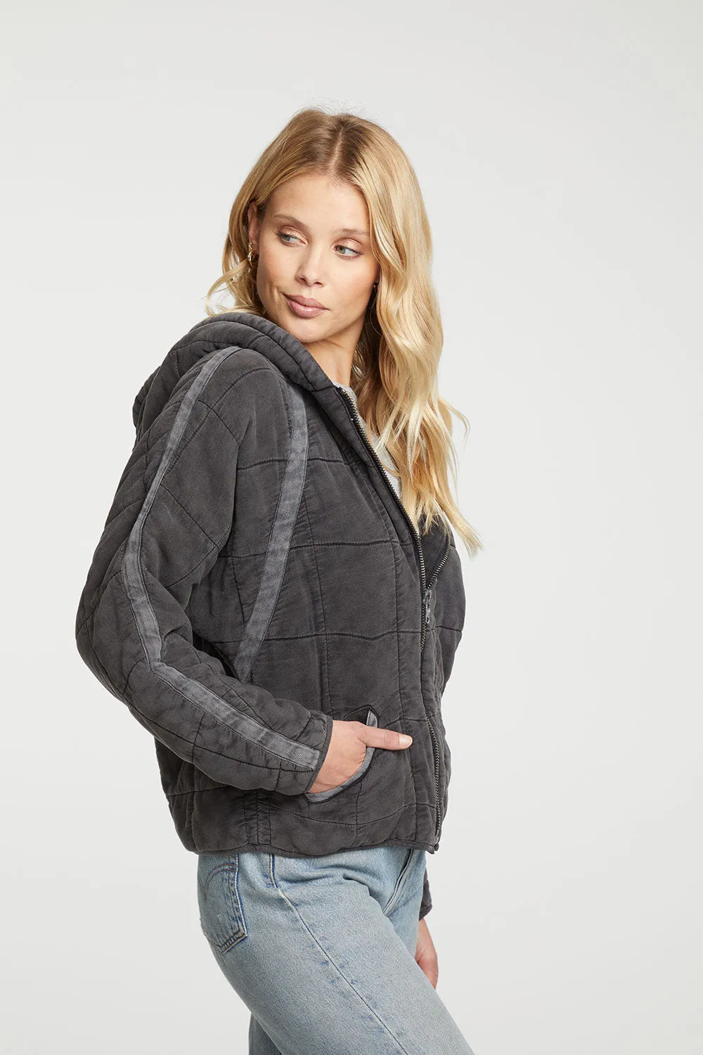 Quilted Heirloom Wovens Long Sleeve Batwing Hooded Zip Up Jacket