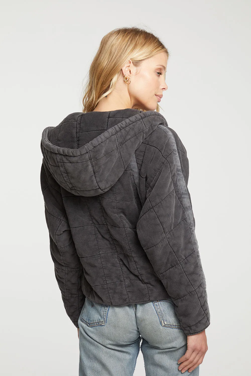 Quilted Heirloom Wovens Long Sleeve Batwing Hooded Zip Up Jacket