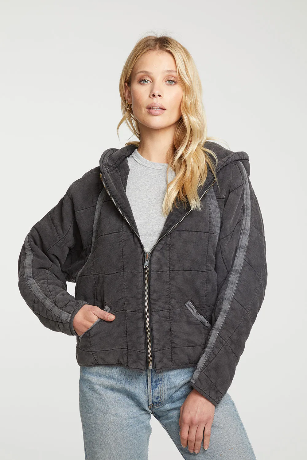 Quilted Heirloom Wovens Long Sleeve Batwing Hooded Zip Up Jacket