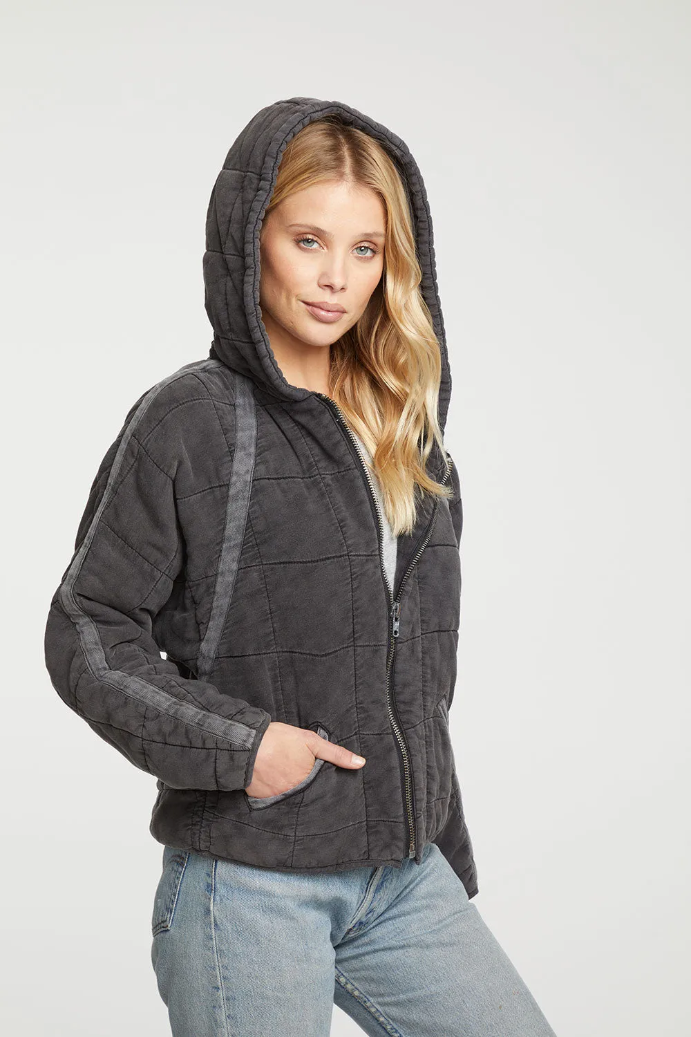 Quilted Heirloom Wovens Long Sleeve Batwing Hooded Zip Up Jacket