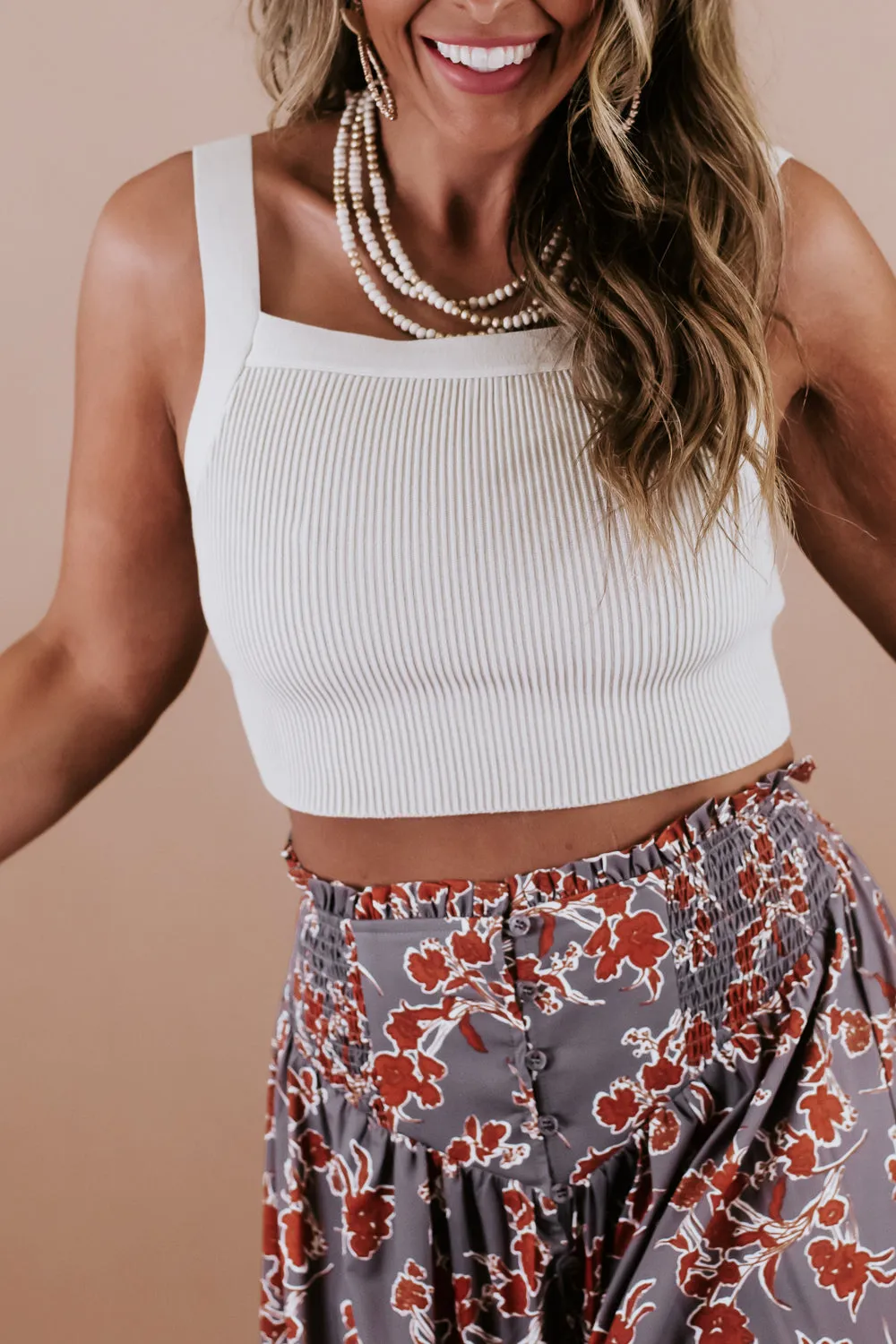 Ready Or Not Ribbed Cropped Tank, Beige