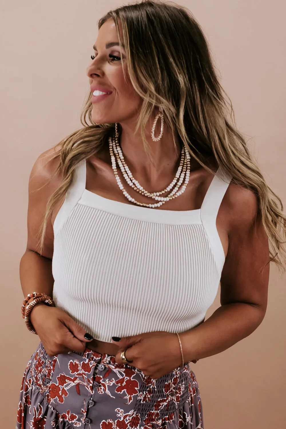 Ready Or Not Ribbed Cropped Tank, Beige