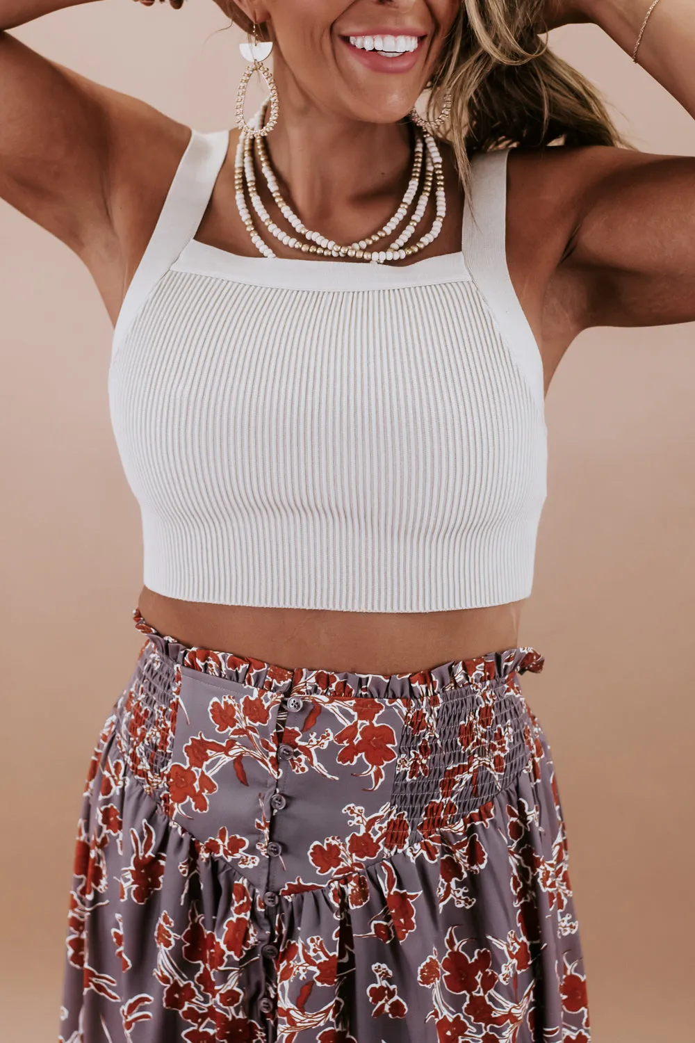 Ready Or Not Ribbed Cropped Tank, Beige