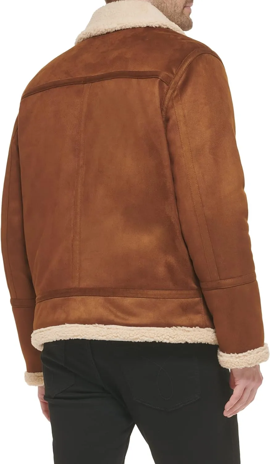 Real Leather Men-Bomber Jacket with Faux Shearling Lining