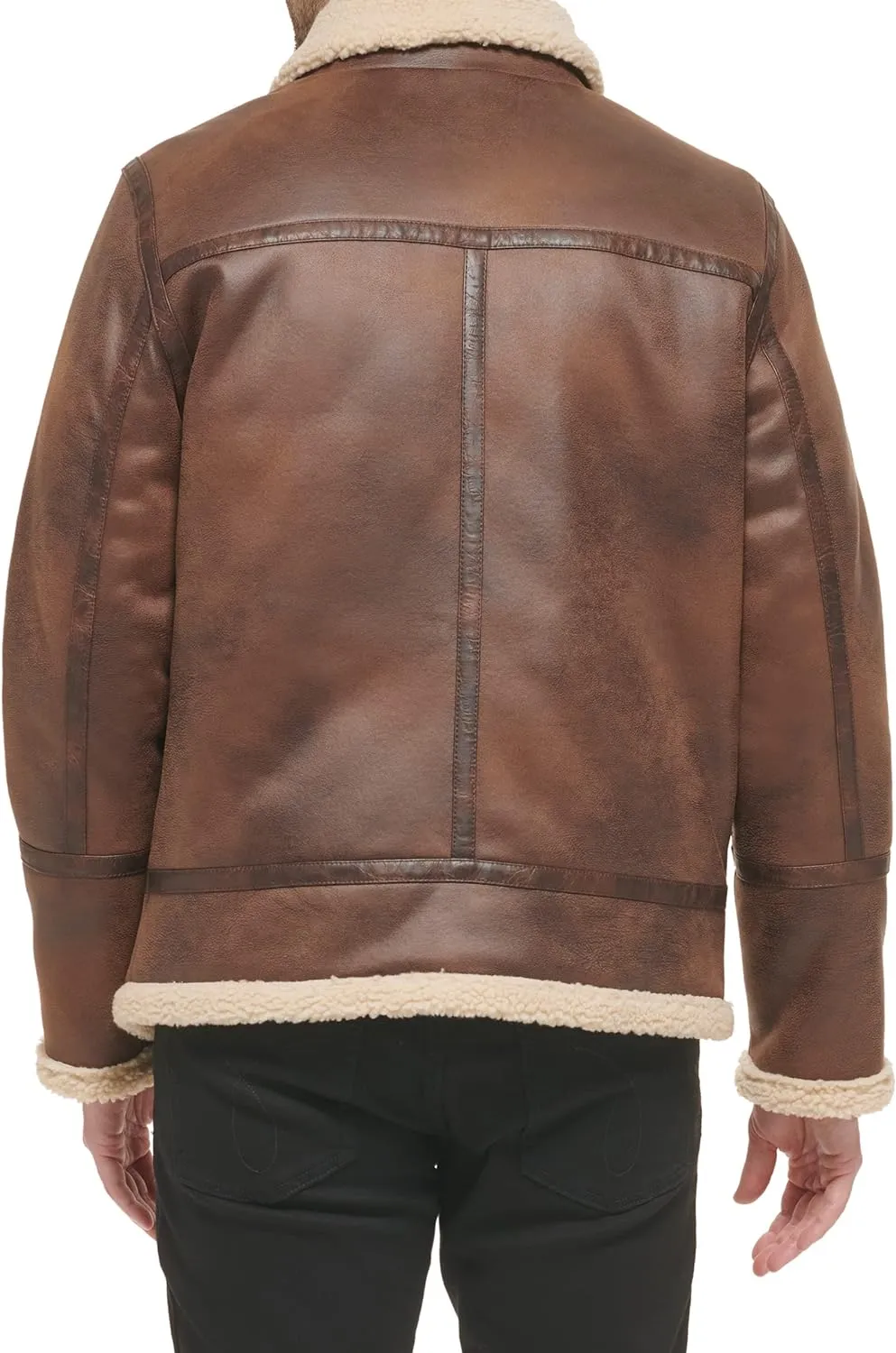 Real Leather Men-Bomber Jacket with Faux Shearling Lining