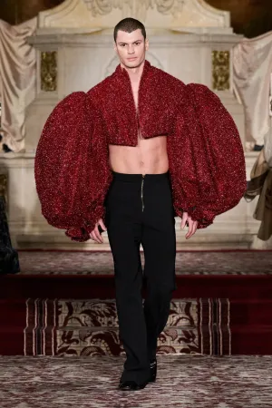 Red Tinsel Bubble Sleeve Jacket