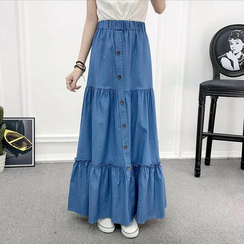 Retro Chic High-Waisted Denim Skirt