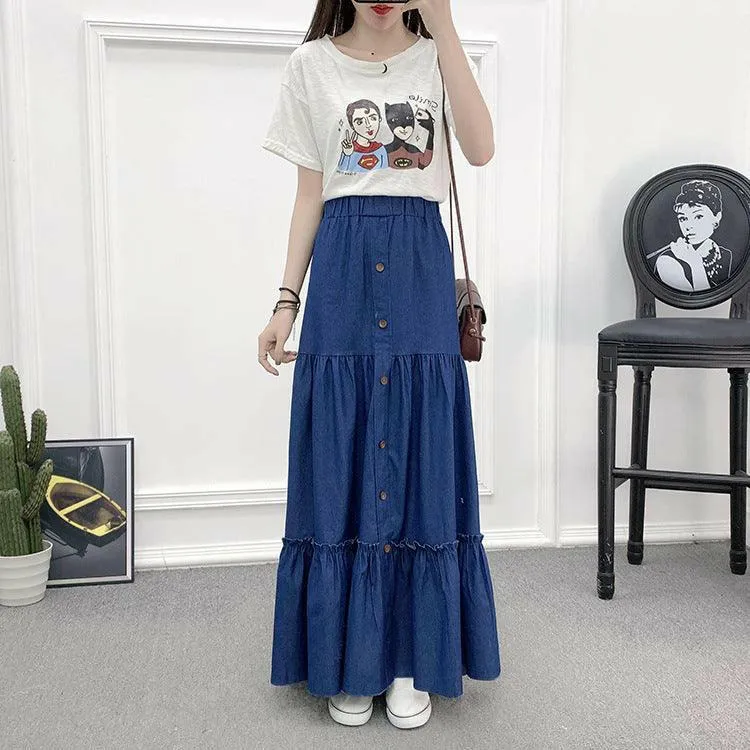 Retro Chic High-Waisted Denim Skirt