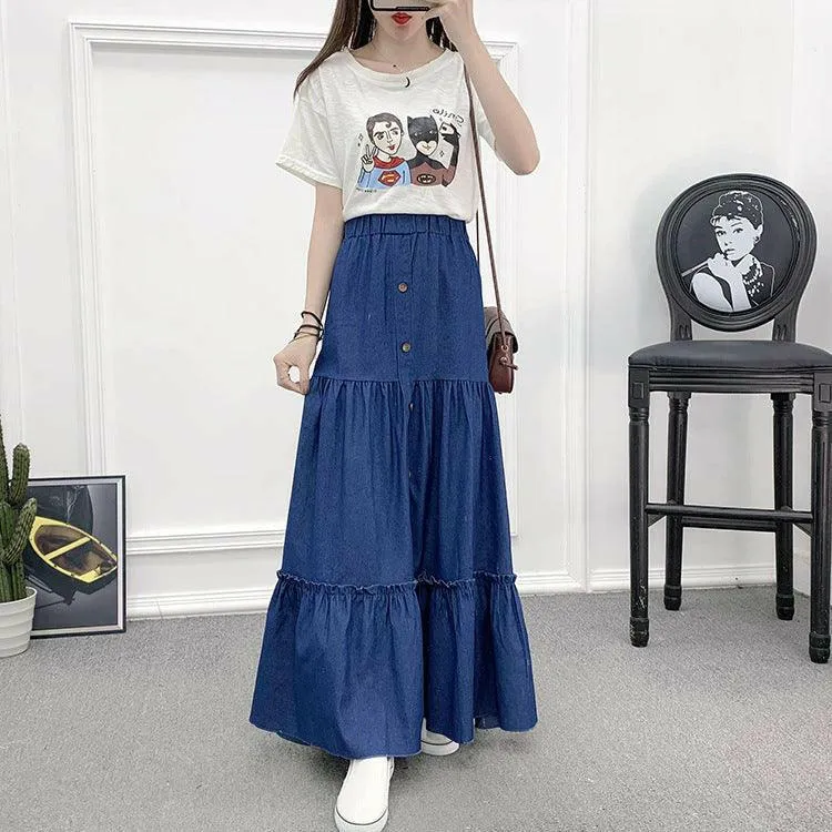 Retro Chic High-Waisted Denim Skirt