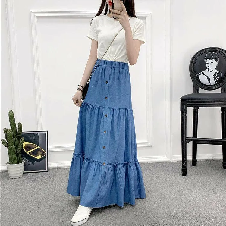 Retro Chic High-Waisted Denim Skirt