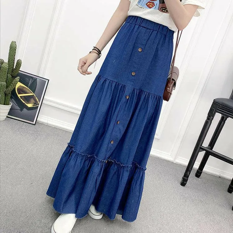 Retro Chic High-Waisted Denim Skirt