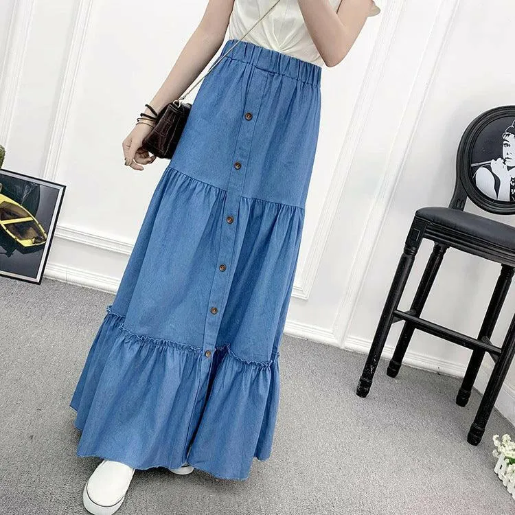 Retro Chic High-Waisted Denim Skirt