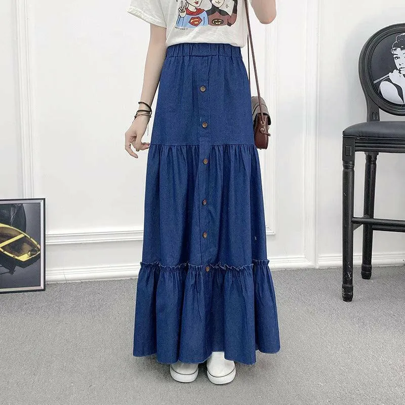 Retro Chic High-Waisted Denim Skirt