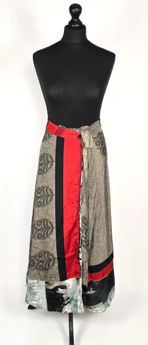 Reversable flattering Indian gypsy wrap skirt, made from vintage silk-mix saree fabrics with Oriental & floral print #57