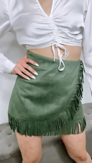 Reyna Emerald Suade Fringe Skirt