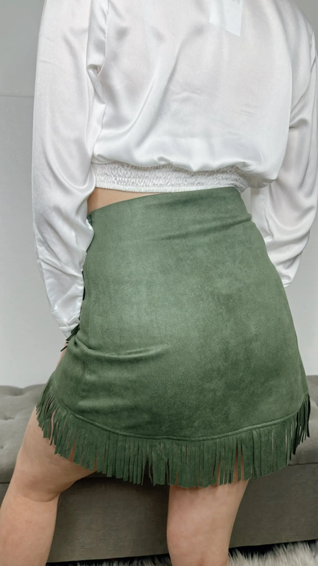 Reyna Emerald Suade Fringe Skirt