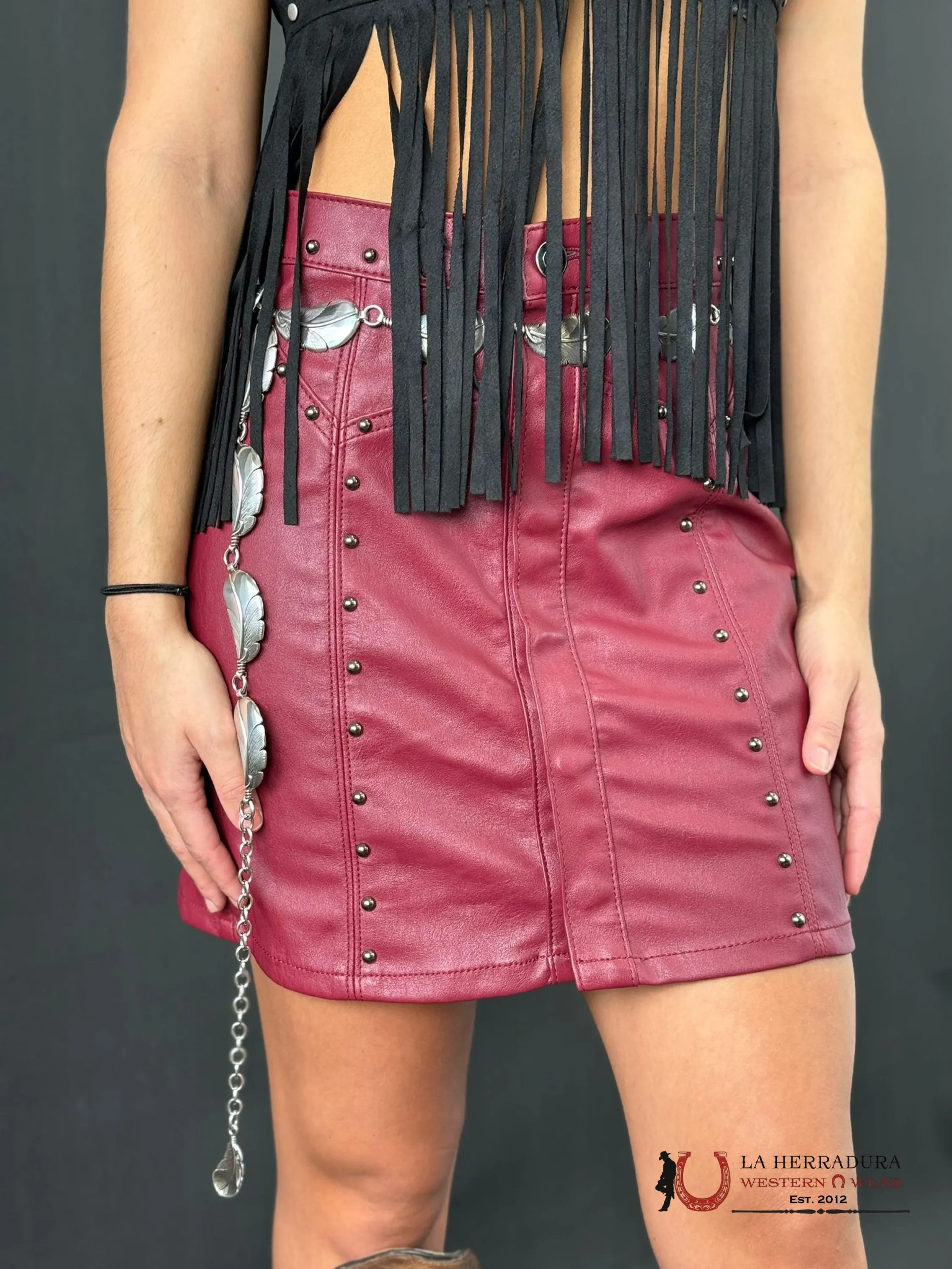Rock&Roll BURGUNDY PLEATHER SKIRT