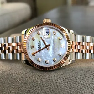 Rolex Datejust 178271 MOP Diamond Dial Midsize Steel Rose Gold Wristwatch Box Papers