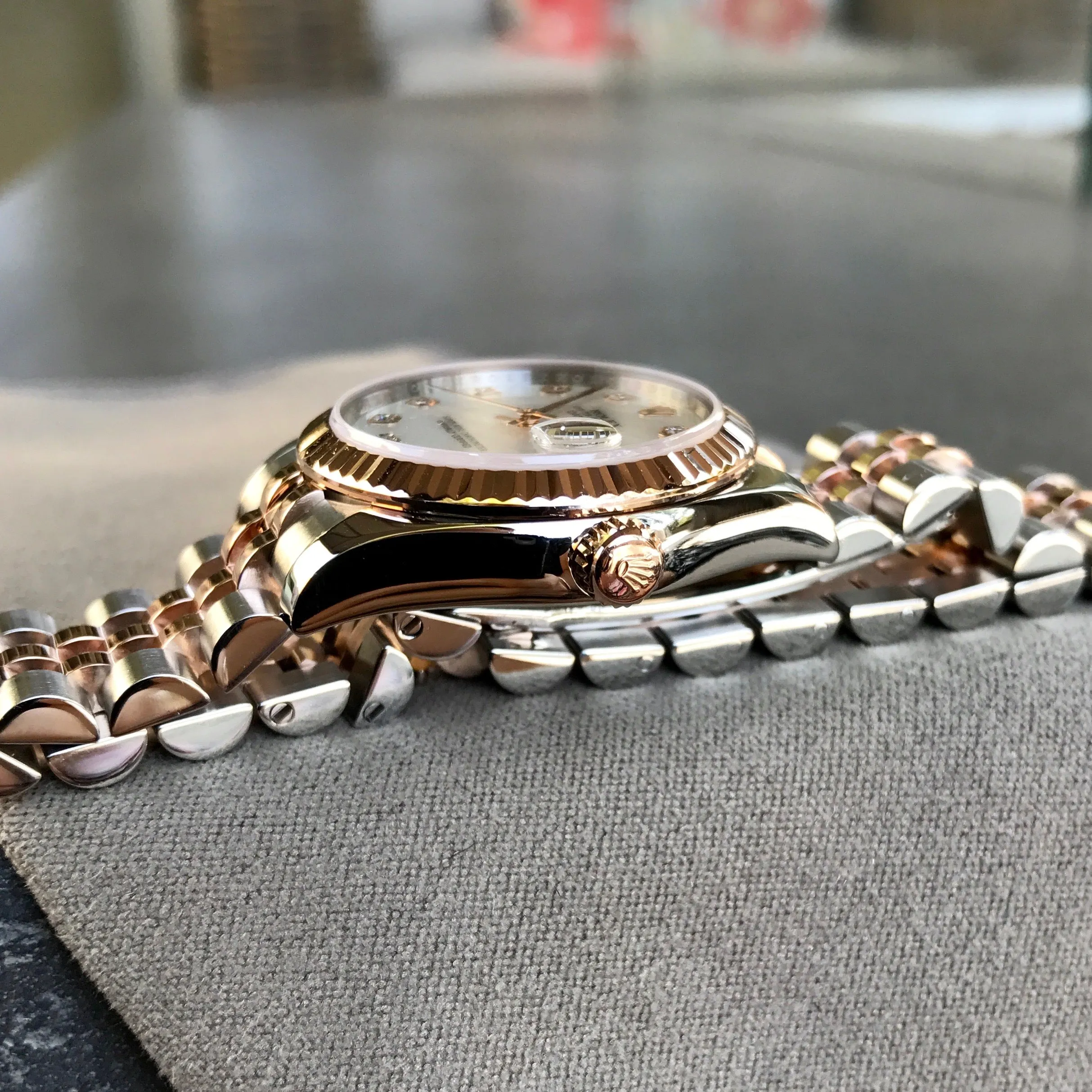 Rolex Datejust 178271 MOP Diamond Dial Midsize Steel Rose Gold Wristwatch Box Papers
