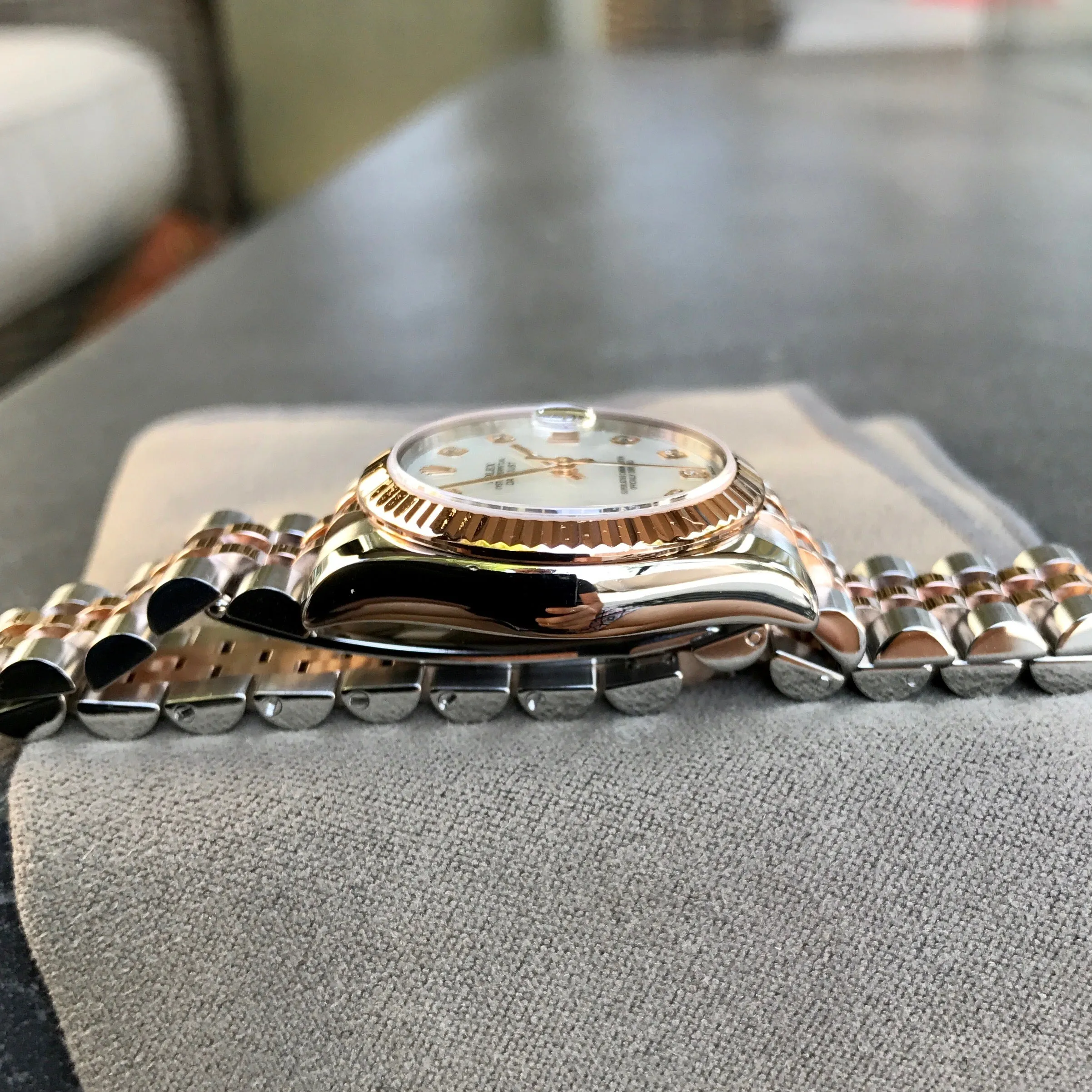 Rolex Datejust 178271 MOP Diamond Dial Midsize Steel Rose Gold Wristwatch Box Papers