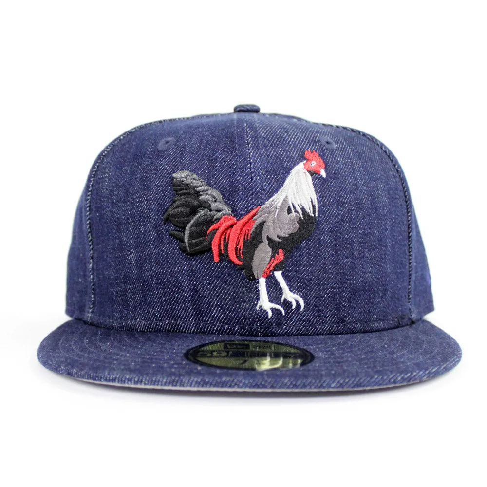 ROOSTER New Era 59Fifty Fitted Hat (FOAMPOSITE ONE DENIM Gray Under Brim)