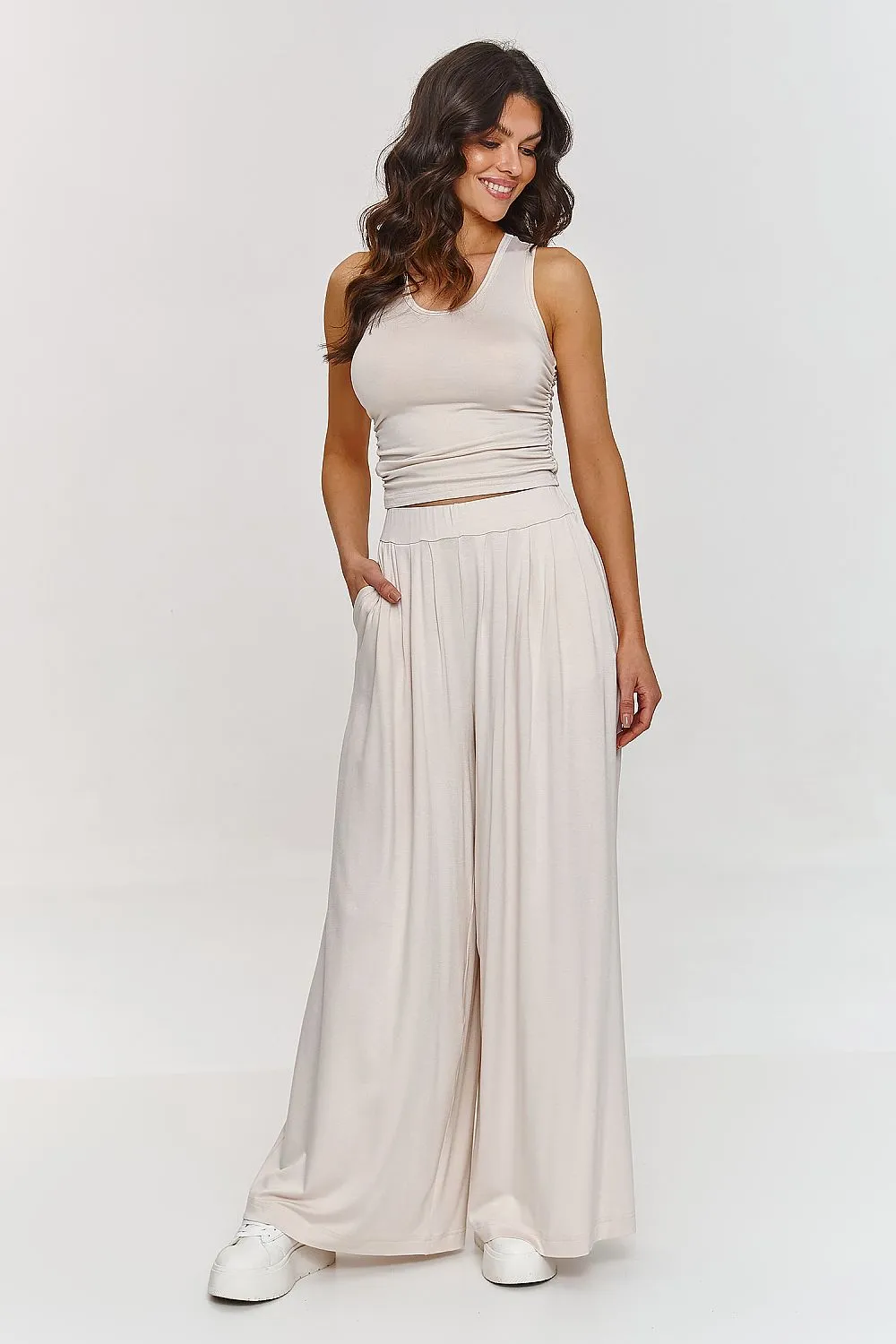 Ruche-Embellished Fitted Top Set