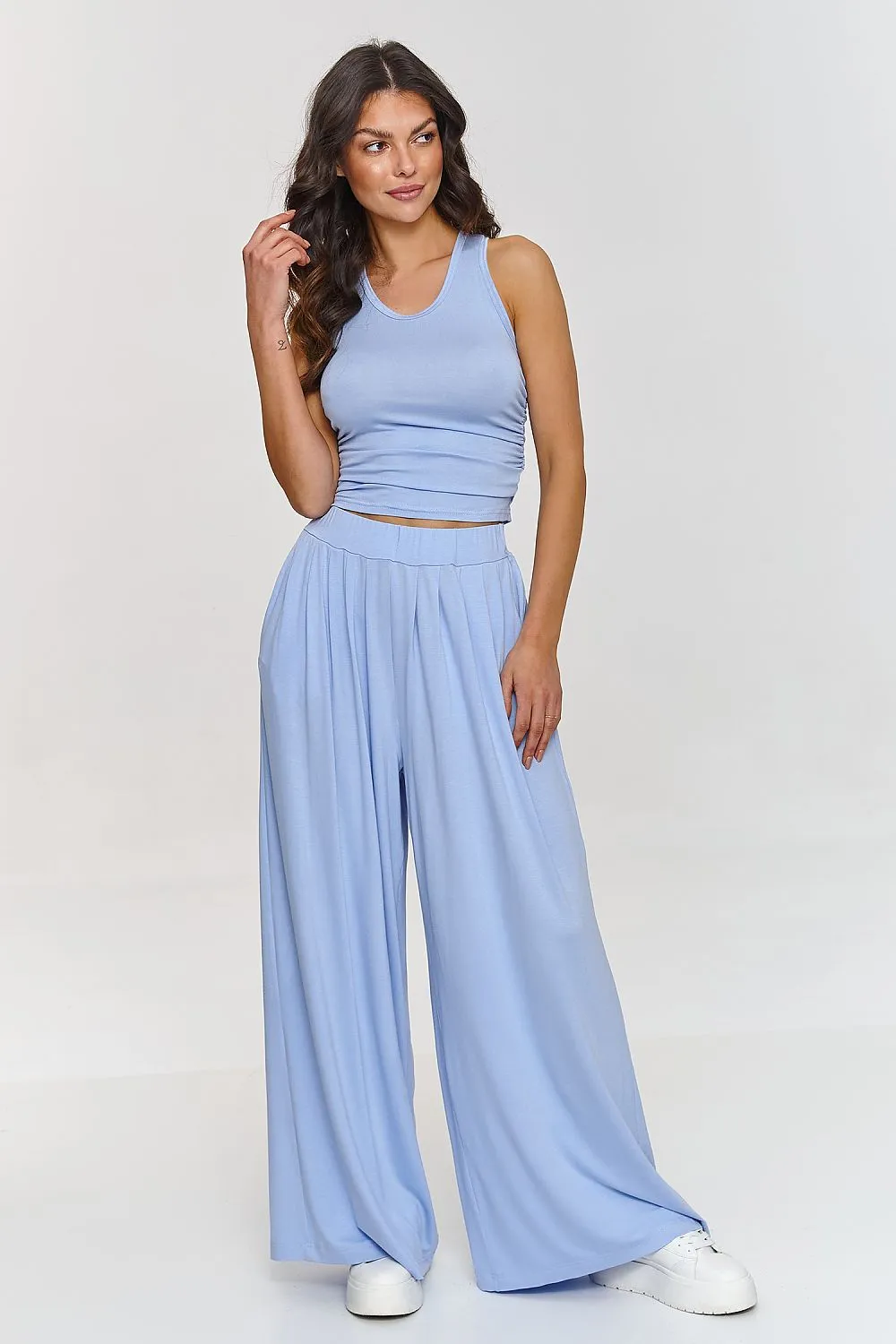 Ruche-Embellished Fitted Top Set