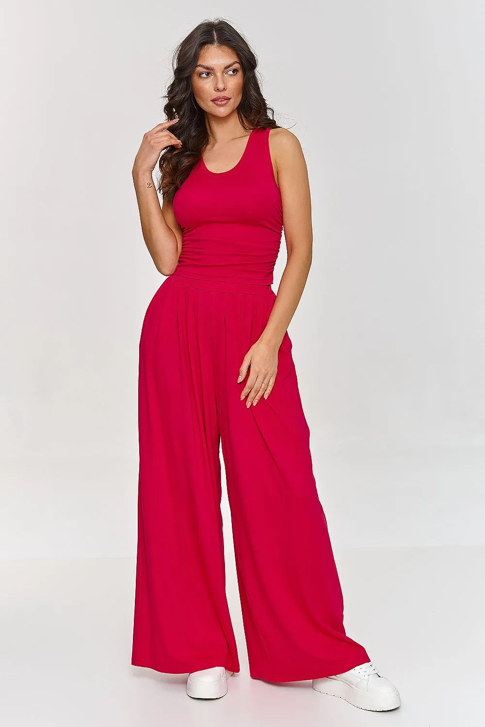 Ruche-Embellished Fitted Top Set