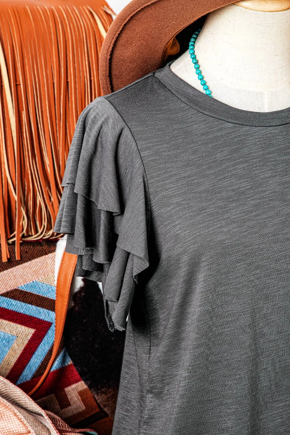 Ruffle Short Sleeve Round Neck Top