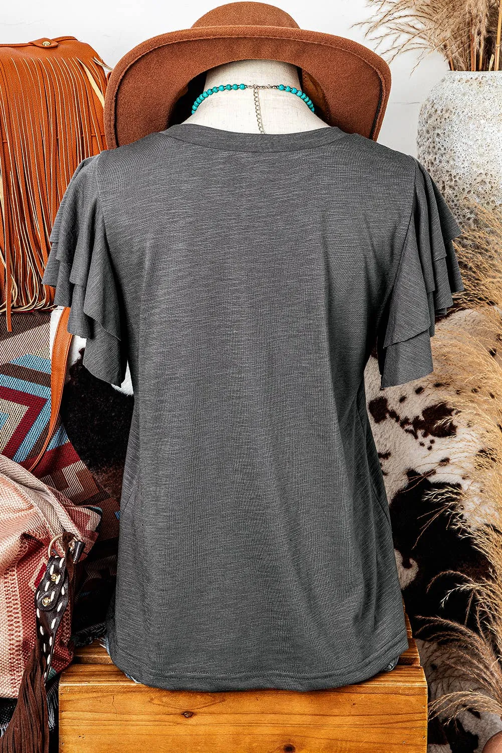 Ruffle Short Sleeve Round Neck Top