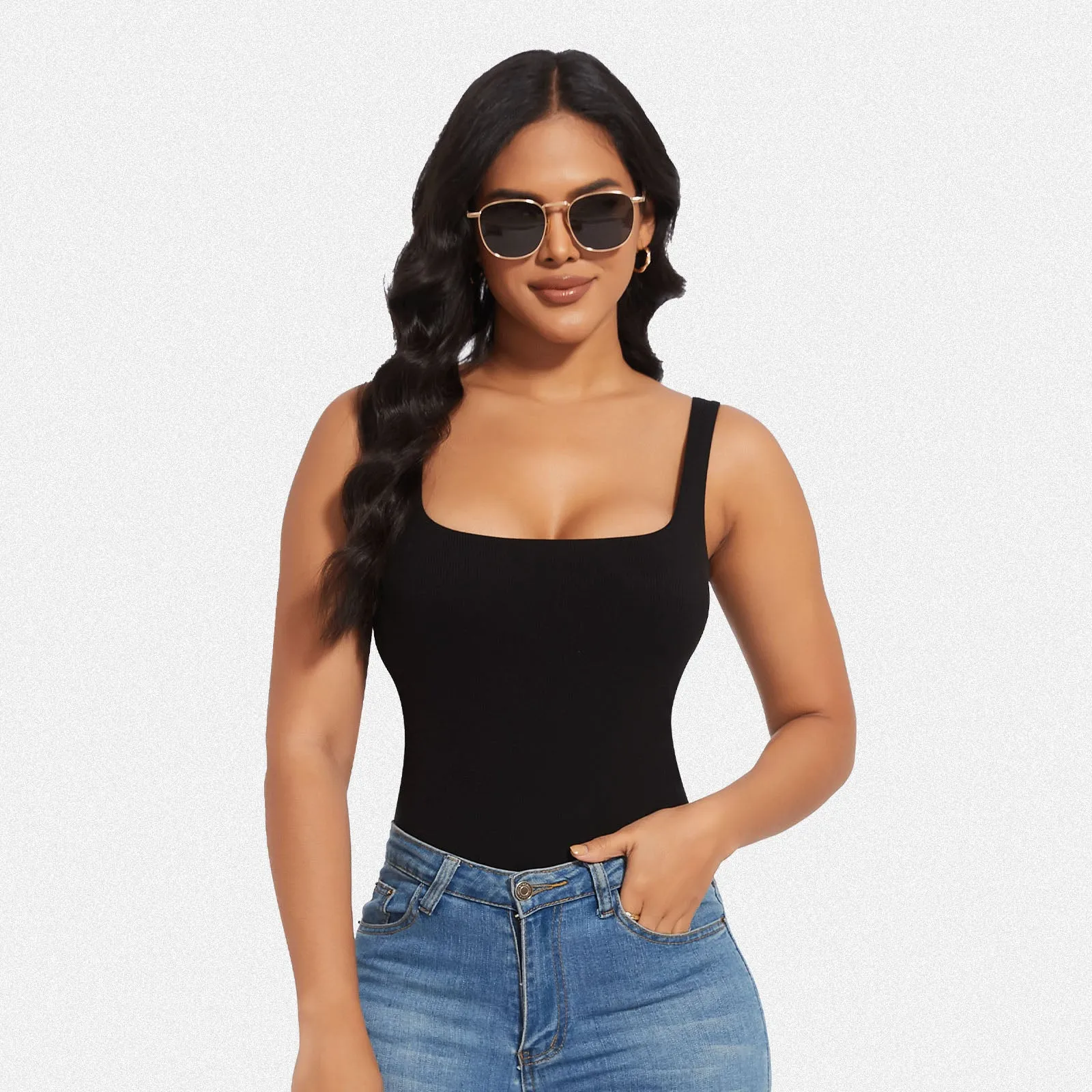 Shaperin Built-In Shapewear Bodysuit 3-In-1 Square Neck Top