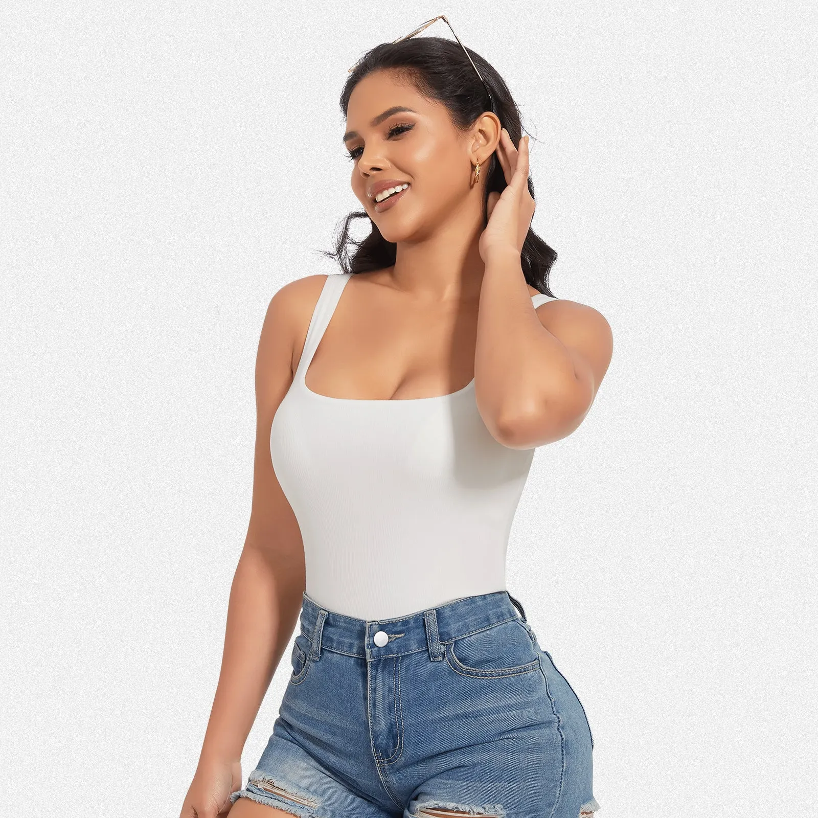 Shaperin Built-In Shapewear Bodysuit 3-In-1 Square Neck Top