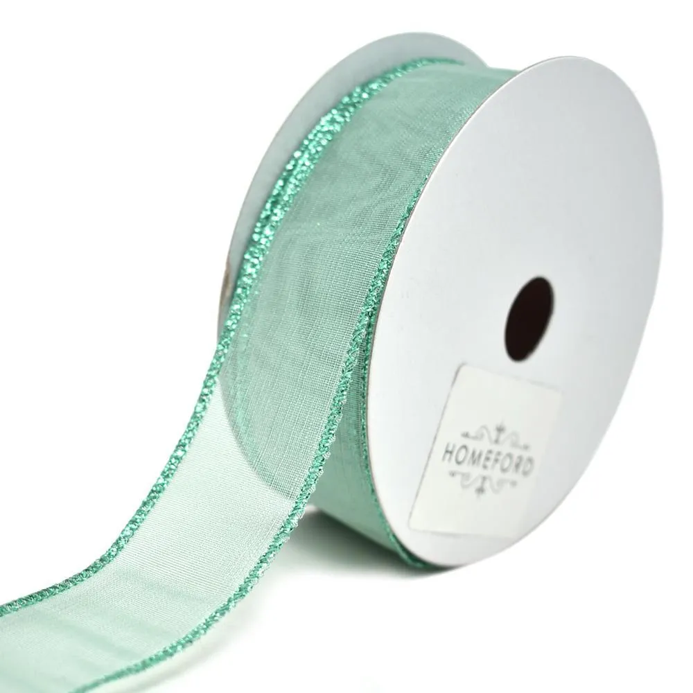 Sheer Electra Wired Christmas Ribbon, Aqua, 1-1/2-Inch, 10-Yard