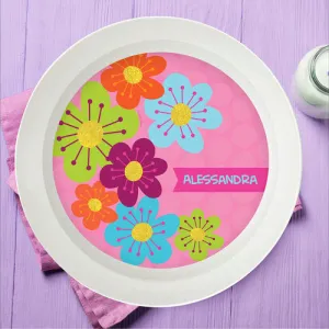 Shiny Bold Flowers Personalized Kids Bowl