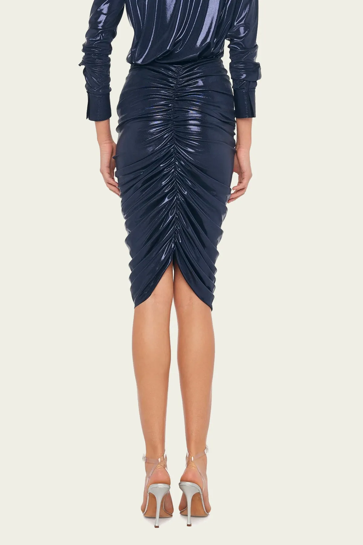 Shirred Skirt to Knee in True Navy