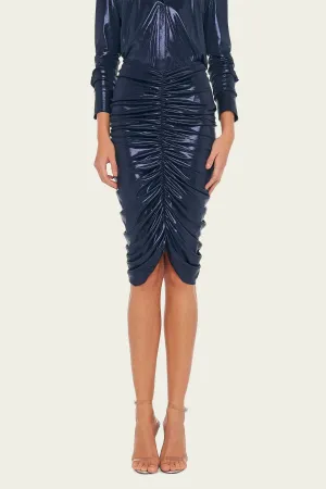Shirred Skirt to Knee in True Navy