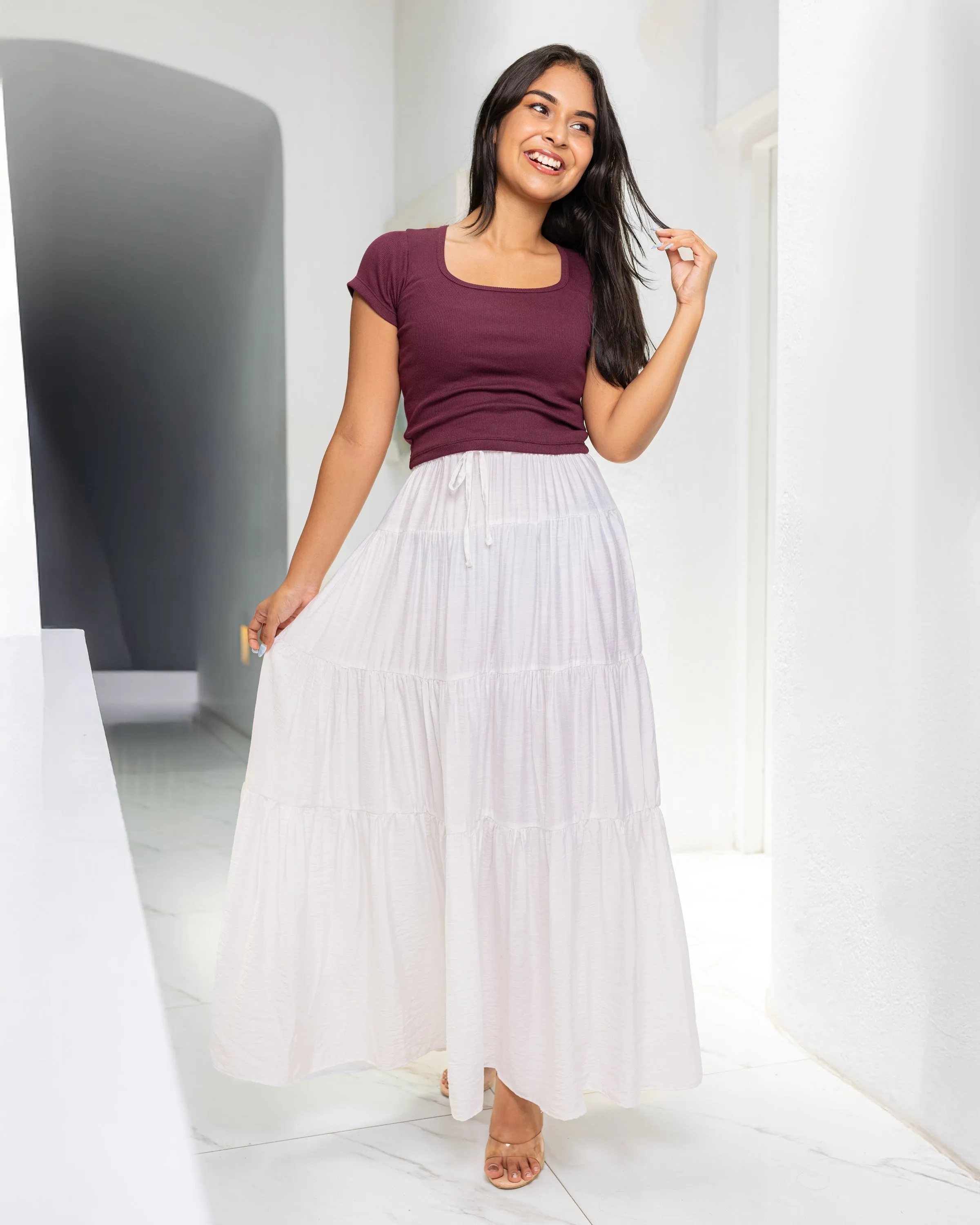 Shyla Layered Maxi Skirt - White
