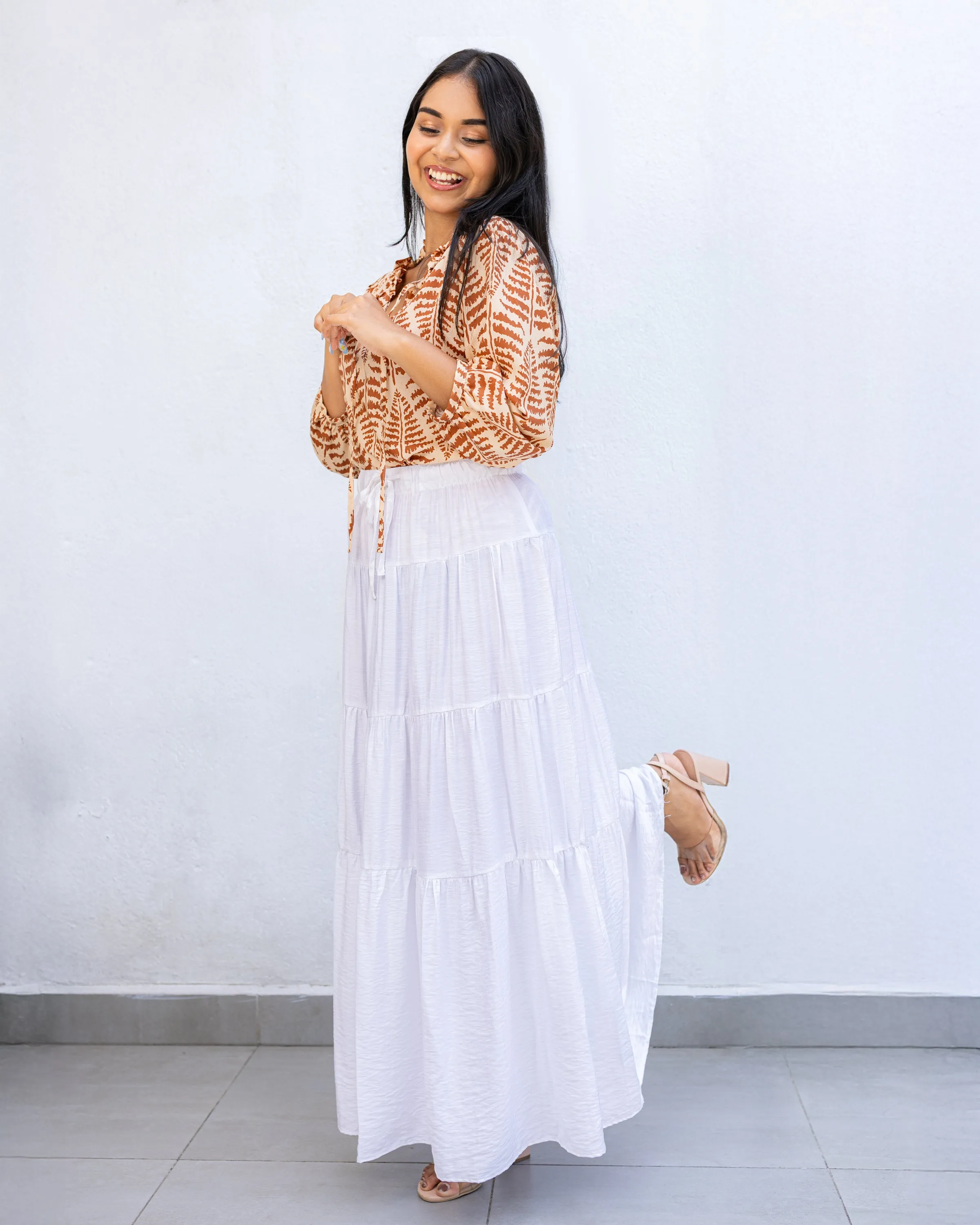 Shyla Layered Maxi Skirt - White