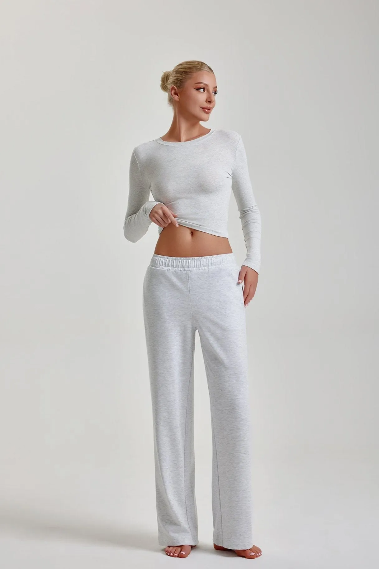 SIGNATURE ESSENCE LONG SLEEVE TOP - LIGHT HEATHER GREY