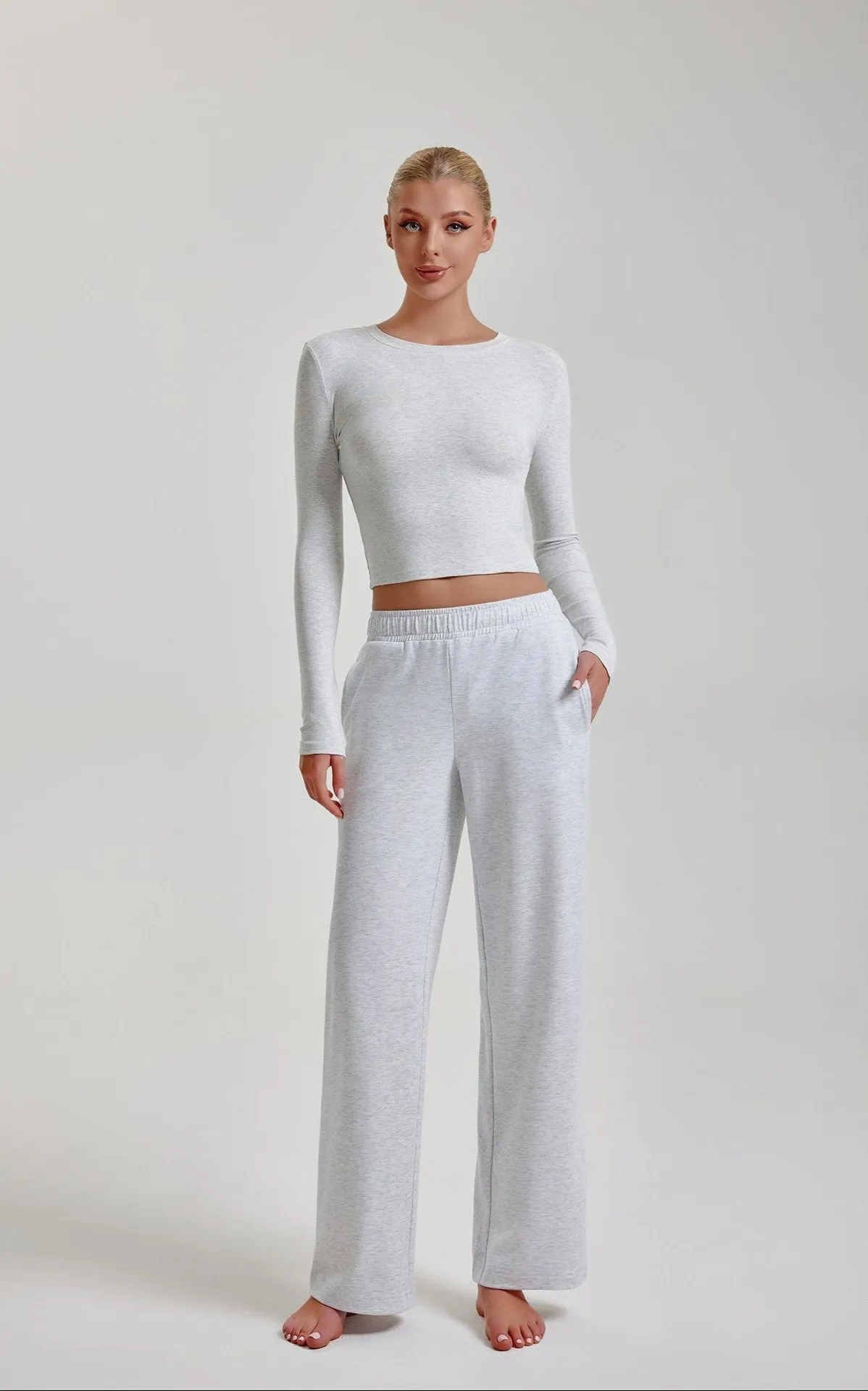 SIGNATURE ESSENCE LONG SLEEVE TOP - LIGHT HEATHER GREY