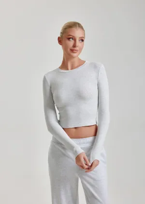 SIGNATURE ESSENCE LONG SLEEVE TOP - LIGHT HEATHER GREY
