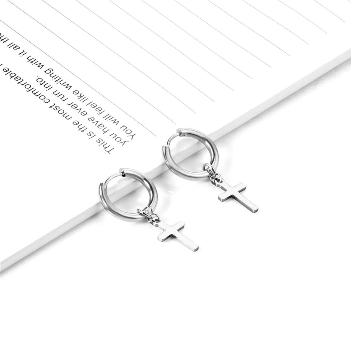 Silver-Plated Cross Huggie Earrings