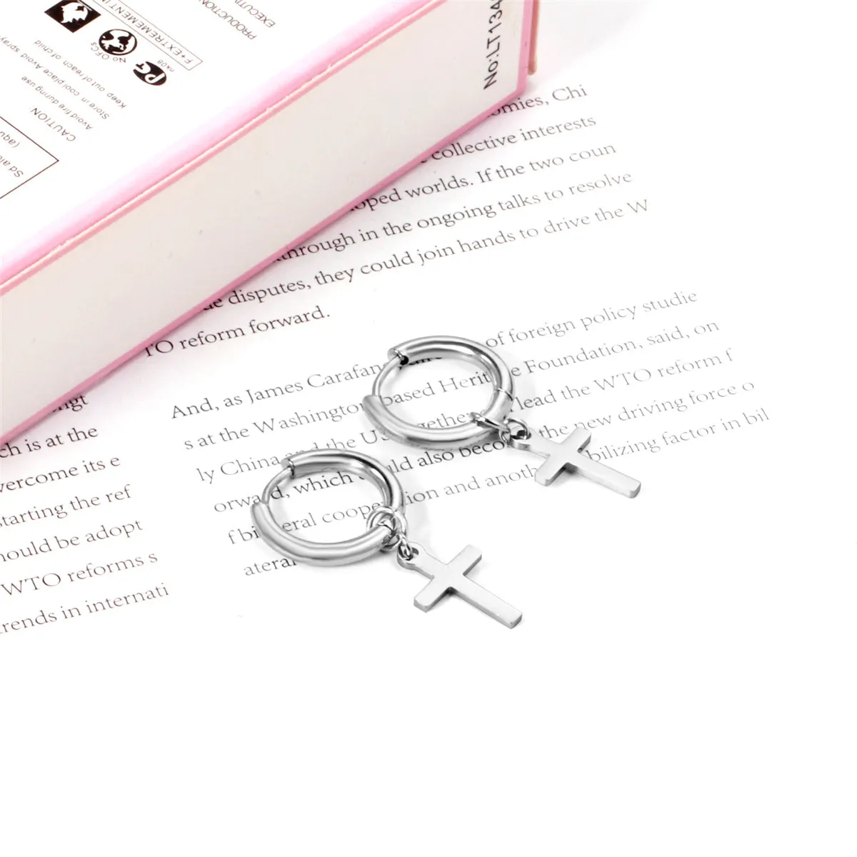 Silver-Plated Cross Huggie Earrings